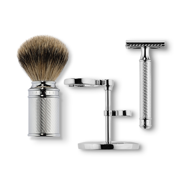 Handmade Premium Men Shaving Kit buy with Double edge safety Razor, pure silver Badger Hair Brush, Stand & Bowl Perfect Shaving Gift Set